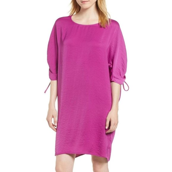 Pleione Magenta Shirred Scoop Neck Half Sleeve Shift Dress Womens Size XSP NWT - Picture 8 of 9